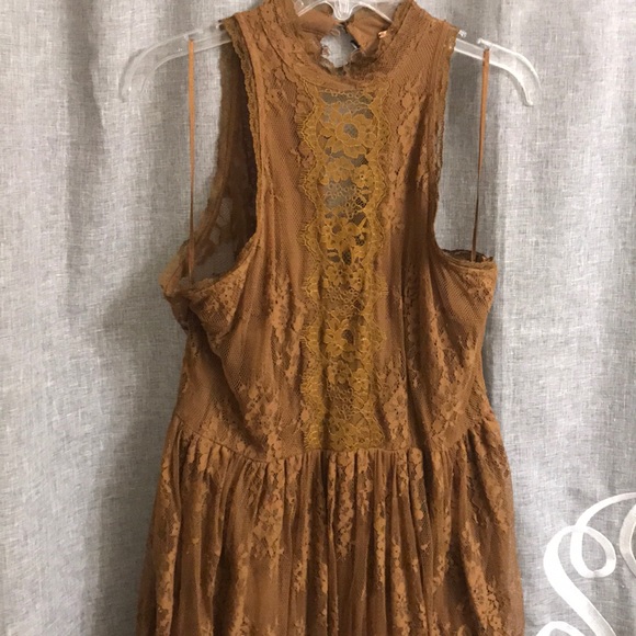 Free People Dresses & Skirts - Free People Lace Dress High Neck Mustard color